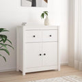 Das Sideboard misst 70 x 35 x 80 cm in Weiss und Naturbraun
