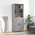 Hochschrank aus Holzwerkstoff und Metall in Eichenbraun und Grau mit den Massen 69.5 x 34 x 180 cm