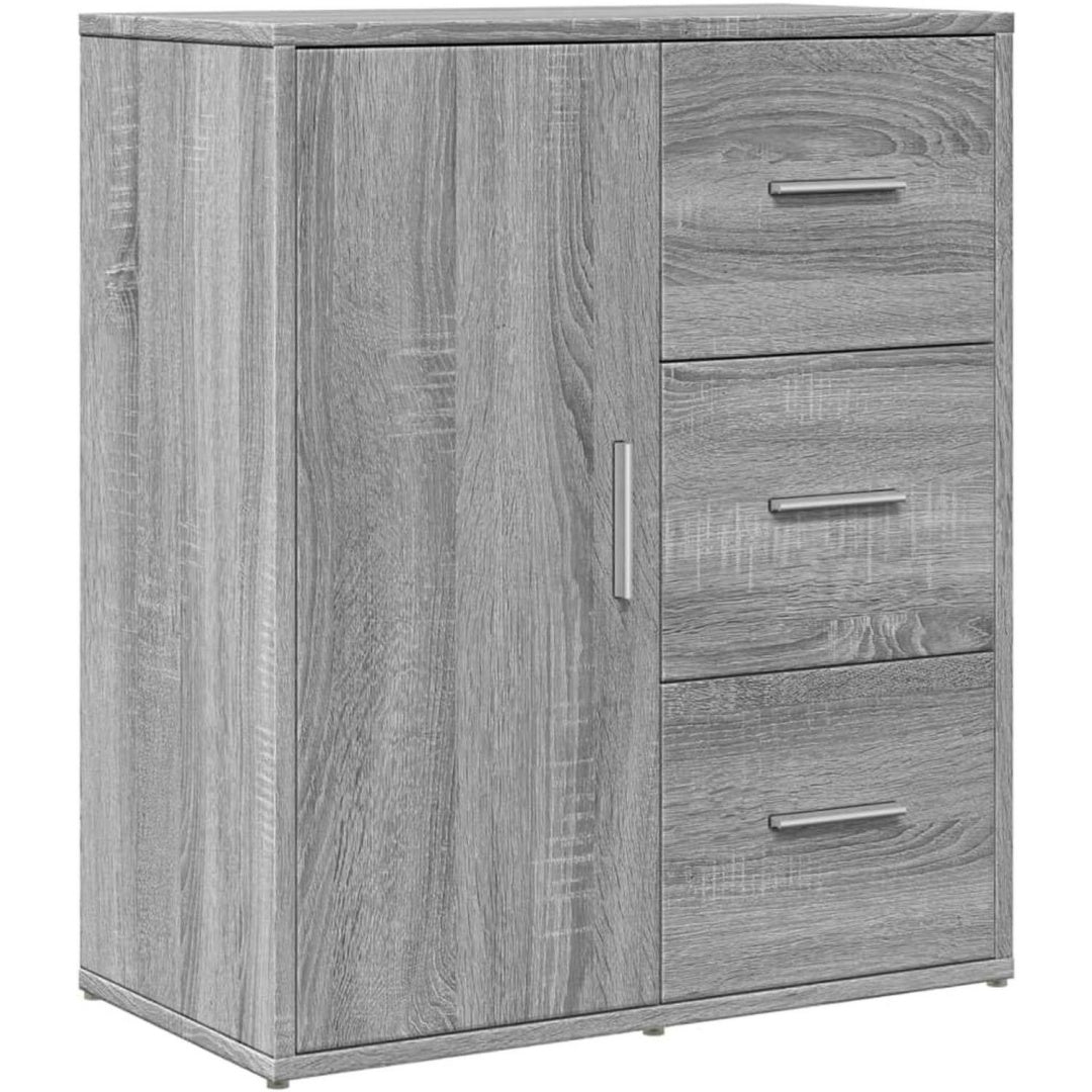 Sideboard aus Holzwerkstoff in Eichenbraun und Grau mit den Massen 60 x 31 x 70 cm