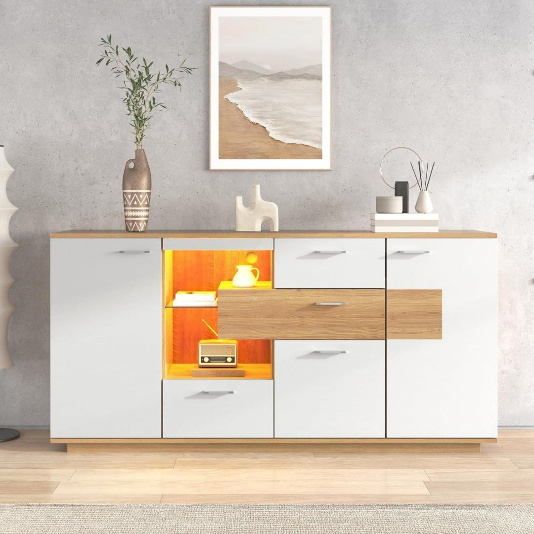 Sideboard verbindet verstellbare Ablagen und 4 Schubladen