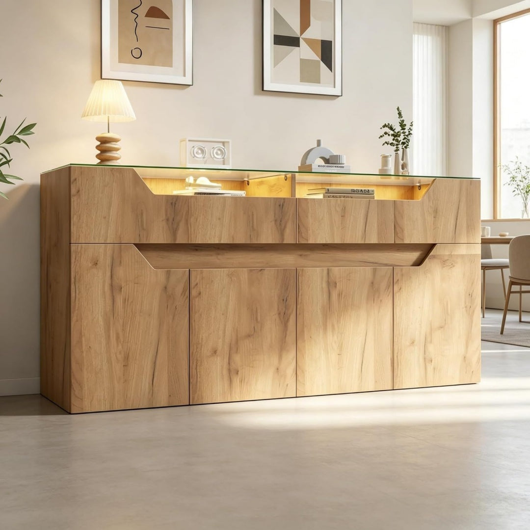Holzoptik an dem Sideboard mit den Massen 140 x 40 x 70 cm
